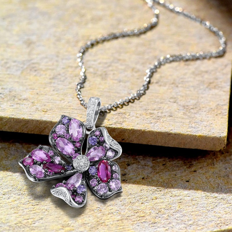 Santuzza Sterling Silver Gemstone Flower Pendant for Women - Image 3